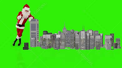 Santa Claus magically building a modern city, Green Screen, stock footage