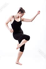 Woman acting that she's playing guitar