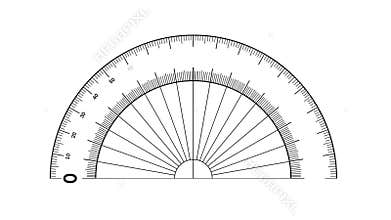 Protractor measuring angles in geometry, marked clearly from 0 to 180 degrees