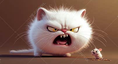 A frightened cartoon cat and mouse meet with large eyes and terrified faces