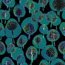 Abstract hand drawn seamless pattern with cute doodle forest.