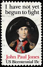 US Bicentennial 15c stamp featuring John Paul Jones and his famous quote
