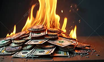 Burning Money: Cash and Coins Consumed by Flames