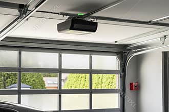 Modern garage with new automatic garage door opener installed for convenience