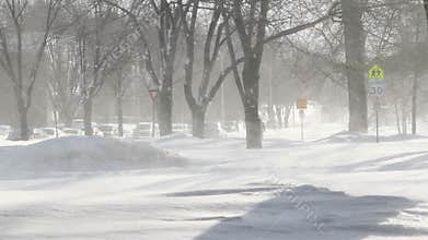 Blizzard winter in town