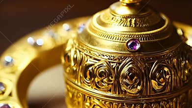 Close Up of Golden Jeweled Artifact Elegant Decoration