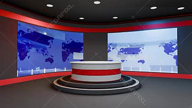 3D Virtual TV Studio News, Backdrop For TV Shows .TV On Wall.3D Virtual News Studio Background