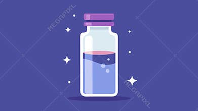 Bottled Exosomes A clear glass vial filled with exosomes labeled for skincare use. The bottle is surrounded by sparkling