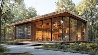 Innovative Ecofriendly Architecture Showcases Biomaterials and Renewable Energy in a Lush Green Landscape of a Smart