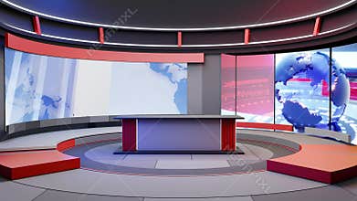 3D Virtual TV Studio News, Backdrop For TV Shows .TV On Wall.3D Virtual News Studio Background