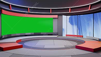 3D Virtual TV Studio News, Backdrop For TV Shows .TV On Wall.3D Virtual News Studio Background