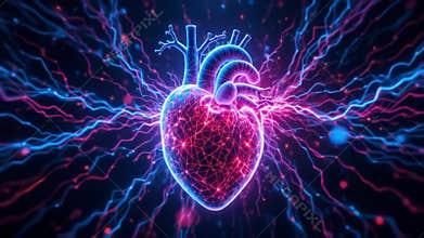 Neon Cyber-Heart - 4K Glowing Anatomical Heart with Pulsing Digital Veins & Biotech Illumination