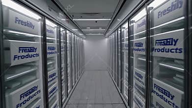 Empty refrigerated aisle in warehouse