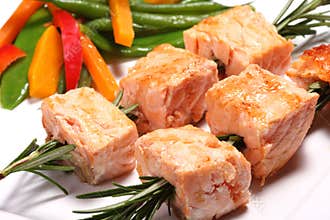 Grilled salmon kebabs