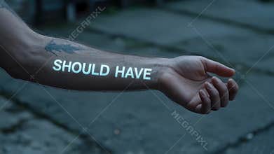 Man showing should have projected on arm