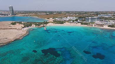 Aerial View of Ayia Napa Coastline with Resorts and Beaches