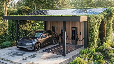 Tesla Home Solar Charging in Green Garden