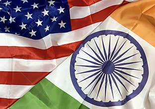 United States and Indian flag top view concept, business, trade, war, tariff. US and India conflict background