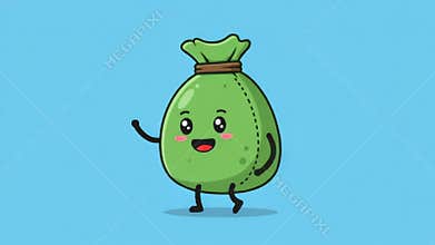 Joyful Green Money Bag Cartoon Character Illustration