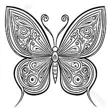 A simple butterfly with unique patterns , coloring page for kids