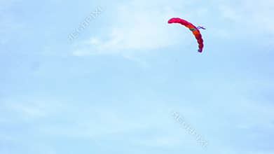 Beautiful kite in the wind against the blue sky. Copy space for text