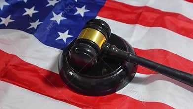 Court decision on the United States citizenship purchasing with gavel and flag in the backdrop. Passport, Money, traveling,