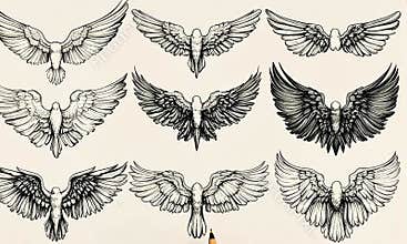 Detailed winged bird illustrations