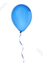 Blue happy air flying balloon isolated on white