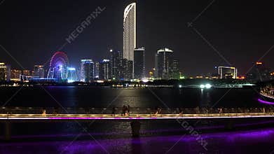 Actual shooting of the night view of Jinji Lake in Suzhou