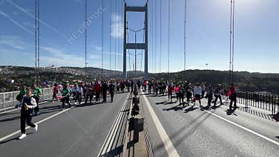 Athletes running in 45. Istanbul marathon which includes two continents in one race.