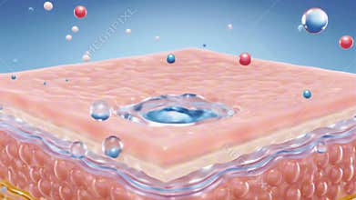 3D Animation of Moisture Absorption Through Skin Layers Ideal for beauty product demos, skin science education, or cosmetic