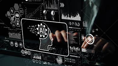 Modern Businessman Working with Artificial Intelligence Technology and Data Analytics for Innovative Solutions