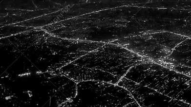 Night lights of the city. View from the airplane window