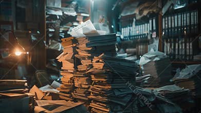 A stack of documents or papers situated on a table surface, useful for a variety of uses including office work or