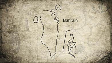 Bahrain map drawn on a cartography background sheet of paper