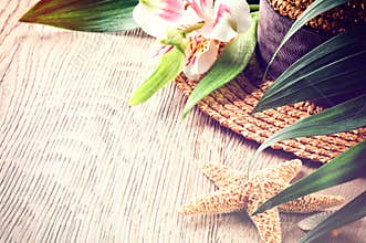Summer holiday background with straw hat