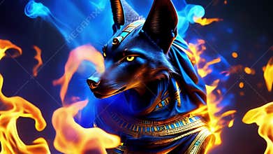 Ancient Egyptian mythical god Anubis in the form of a black jackal