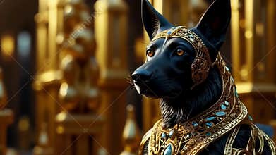 Ancient Egyptian mythical god Anubis in the form of a black jackal