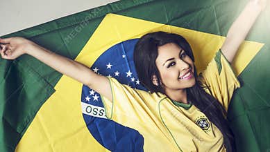 Woman wearing Brazil soccer shirt