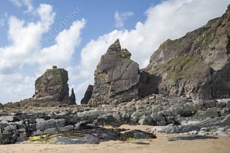 Fabulous rock formations on Cornwall beach