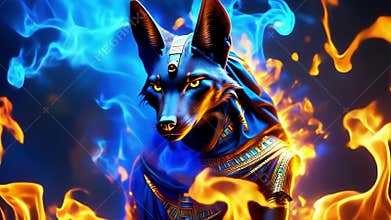 Ancient Egyptian mythical god Anubis in the form of a black jackal
