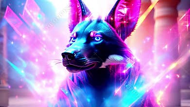 Ancient Egyptian mythical god Anubis in the form of a black jackal