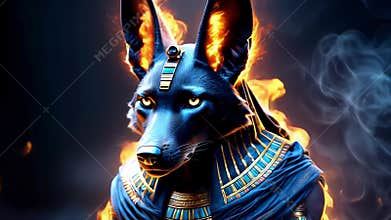 Ancient Egyptian mythical god Anubis in the form of a black jackal