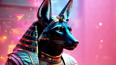 Ancient Egyptian mythical god Anubis in the form of a black jackal
