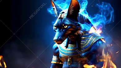 Ancient Egyptian mythical god Anubis in the form of a black jackal