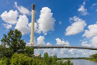The Bob Kerrey Pedestrian Bridge crosses over the Missouri river