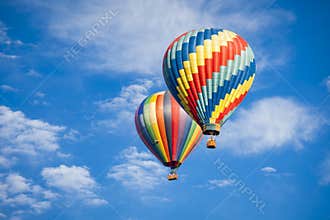 Horizontal - Beautiful Hot Air Balloons Against a Deep Blue Sky
