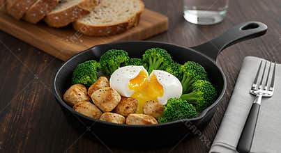 Healthy Chicken, Broccoli, and Poached Egg Skillet
