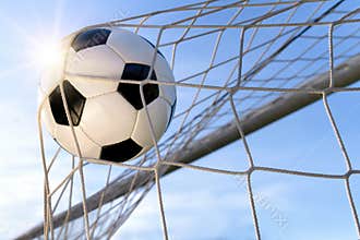 Football Goal, with sun and blue sky