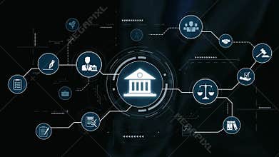 Digital law interface displaying justice scale, highlighting digital law Elide